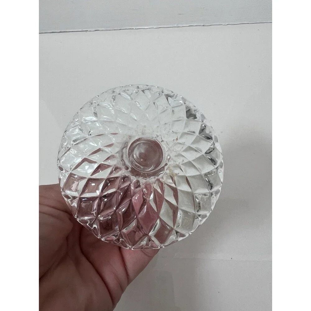 Beautiful Vintage Cut Glass Small Ring Holder Stand Display Diamond Pattern